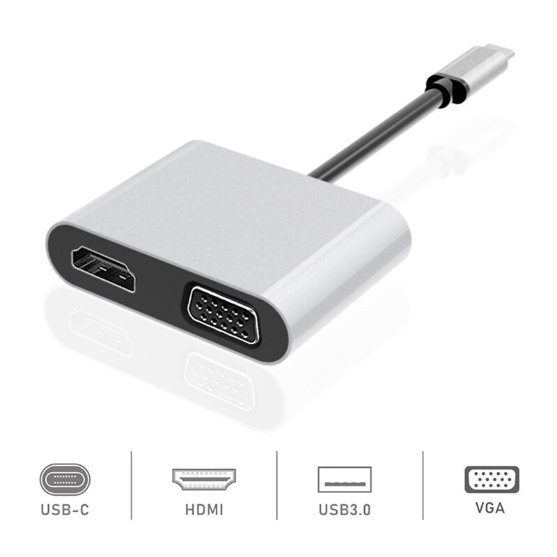 4 in 1 USB C HDMI di Tipo C a HDMI 4K Adattatore VGA USB3.0 Audio Video Converter PD 87W Veloce Caricabatteria per Macbook Pro Samsung S9 S10 (