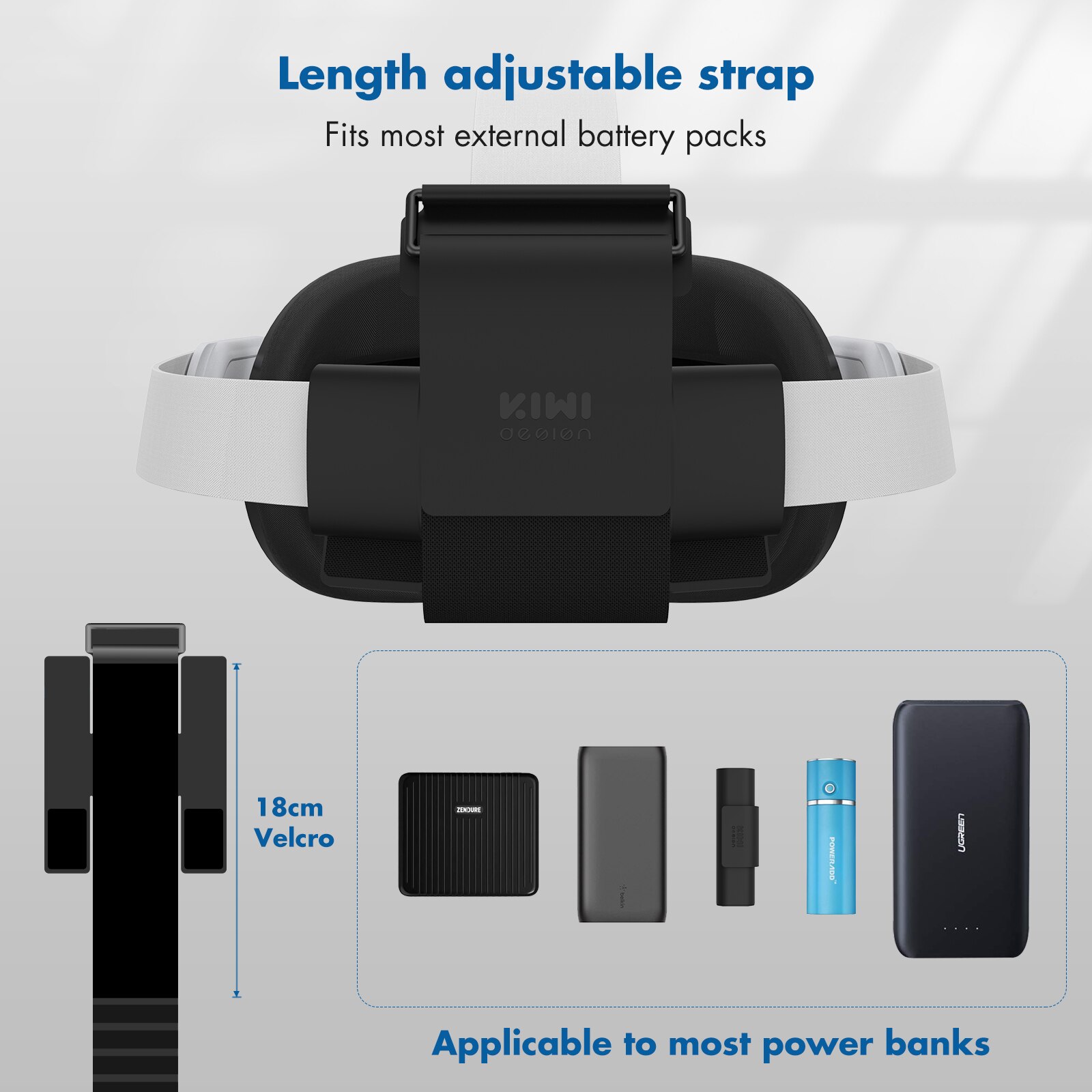 KIWI design VR Power Bank cinturino di fissaggio per Oculus Quest/Quest 2 accessori fissi su cinturino per cuffie VR (non per cinturino Elite)