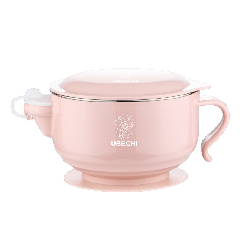 Ins bol enfant eau Thermos riz nouilles | Bol en acier inoxydable pour bébé vaisselle 500ml Double couche, petit Pot mignon: Rose