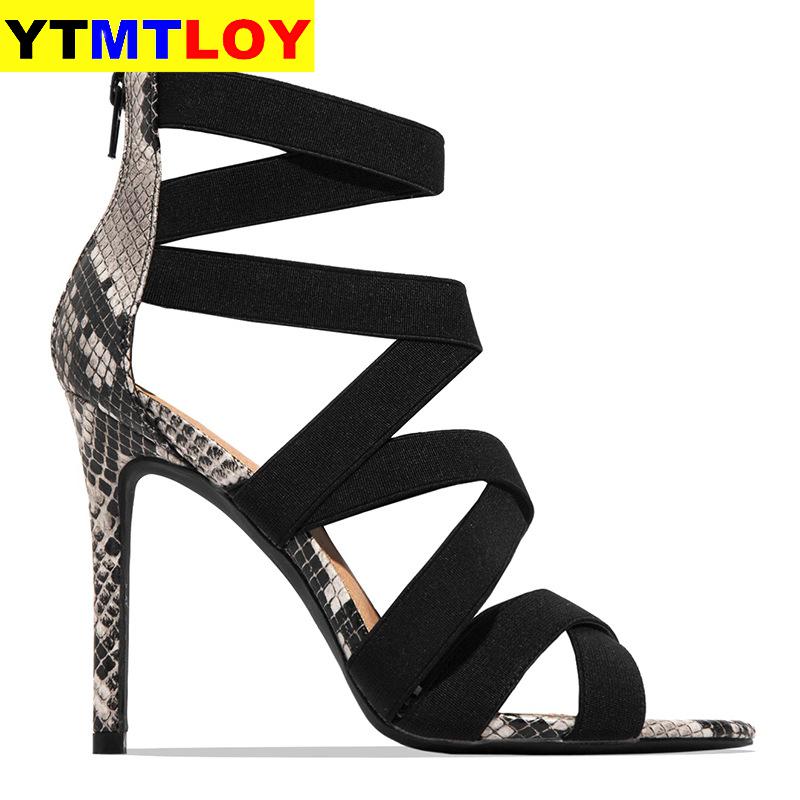 Sandalias Mujer Women's Ladies Pumps Bandage Patchwork Mixed Colors Snake High Heels Sandals Casual Shoes size36~42