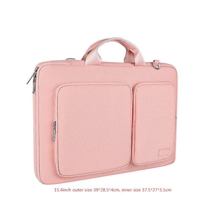 13.3/14.1/15.6inch Shoulder Laptop Briefcase Bag Men Women Shockproof Crossbody Travel Mouse Phone Electronic Document Pouch: A Pink L