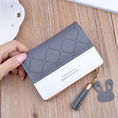 Geometria retalhos borla carteira feminina zíper curto grande capacidade moeda bolsa casual breve titular do cartão bolso moda saco de embreagem: 6