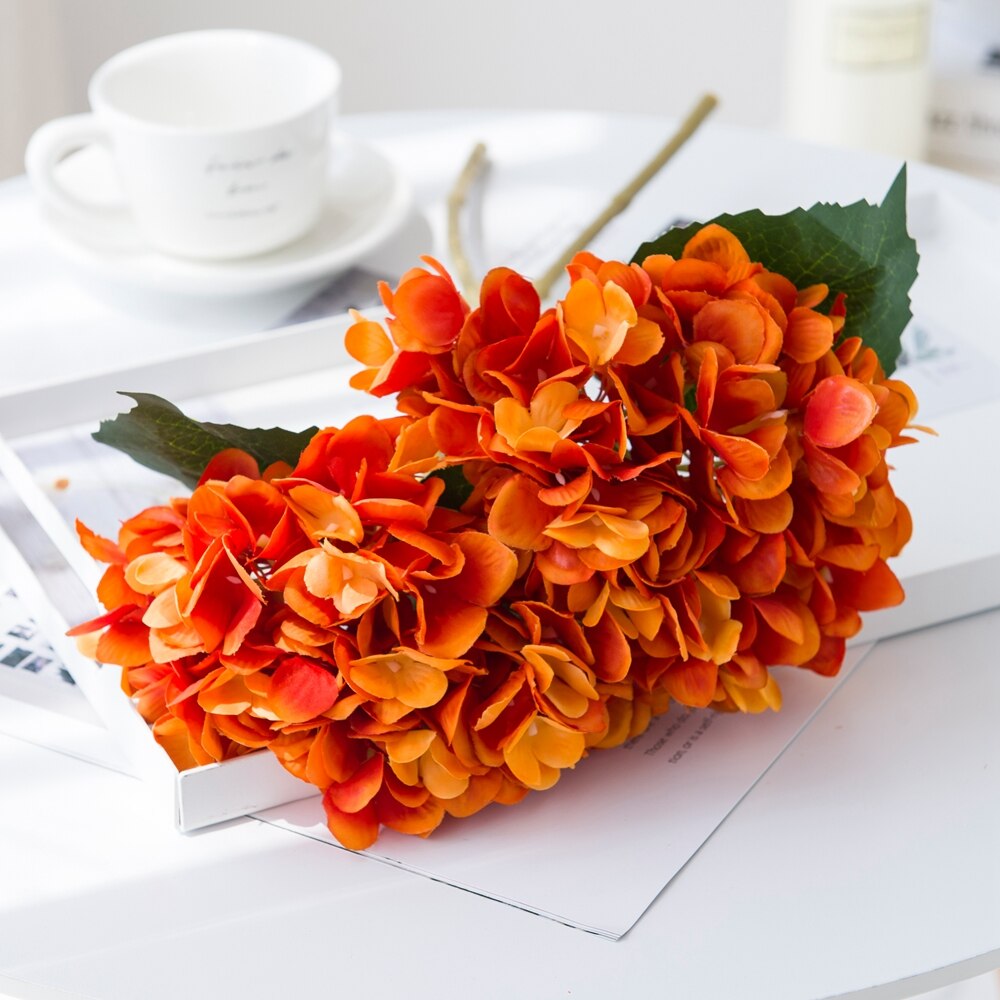 Siden hortensia höst år jul vas för heminredning tillbehör bröllop dekorativa växter billiga konstgjorda blommor