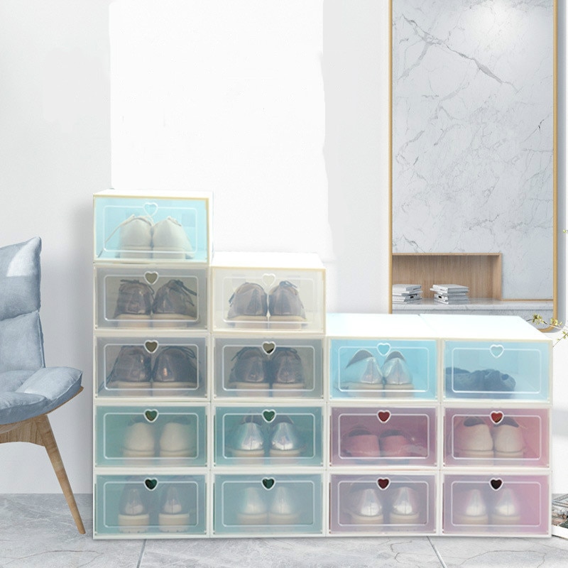 1PC Flip Shoes Box Thickened Transparent Drawer Case Plastic Shoe Boxes Stackable Box Shoe Organizer Shoebox Storage Shoe Rack
