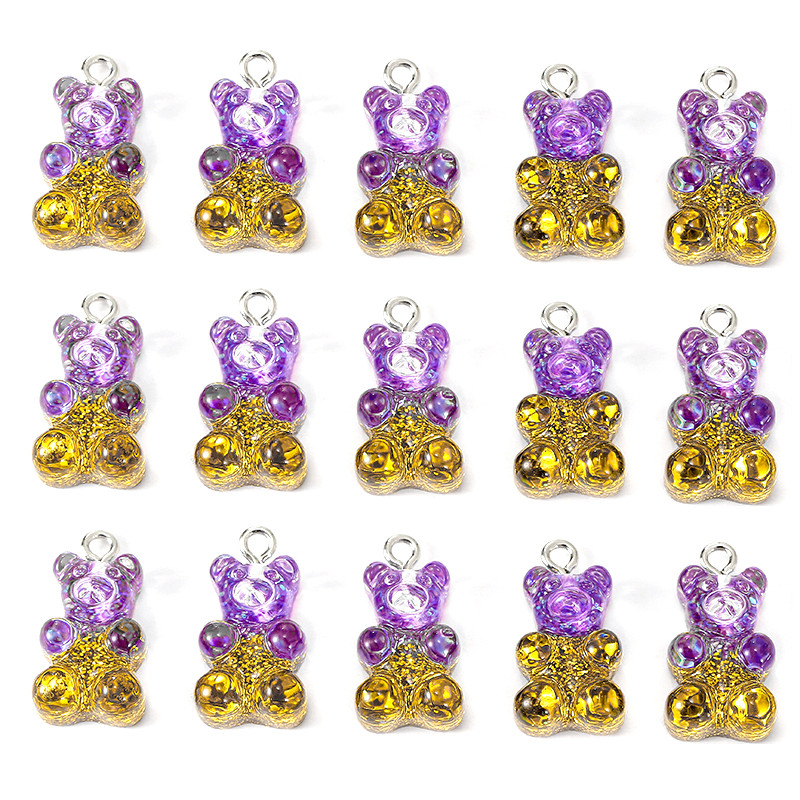 10 st hartsbjörnberlocker med platta baksida gummibjörnar och glittercabochoner för halsband, hänge, örhängen, gör-det-själv-tillverkning: Ren guldfärg