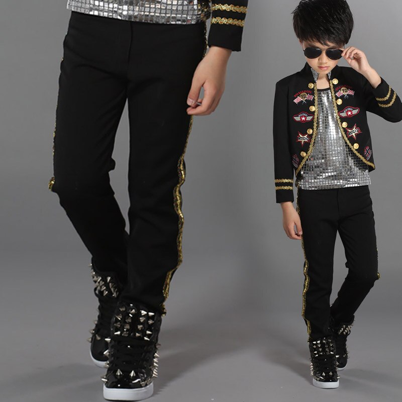 Hip hop dans kostymer svarta byxor pojkar hiphop kläder barn byxor barn modern jazz scen dans performance wear  dn2972
