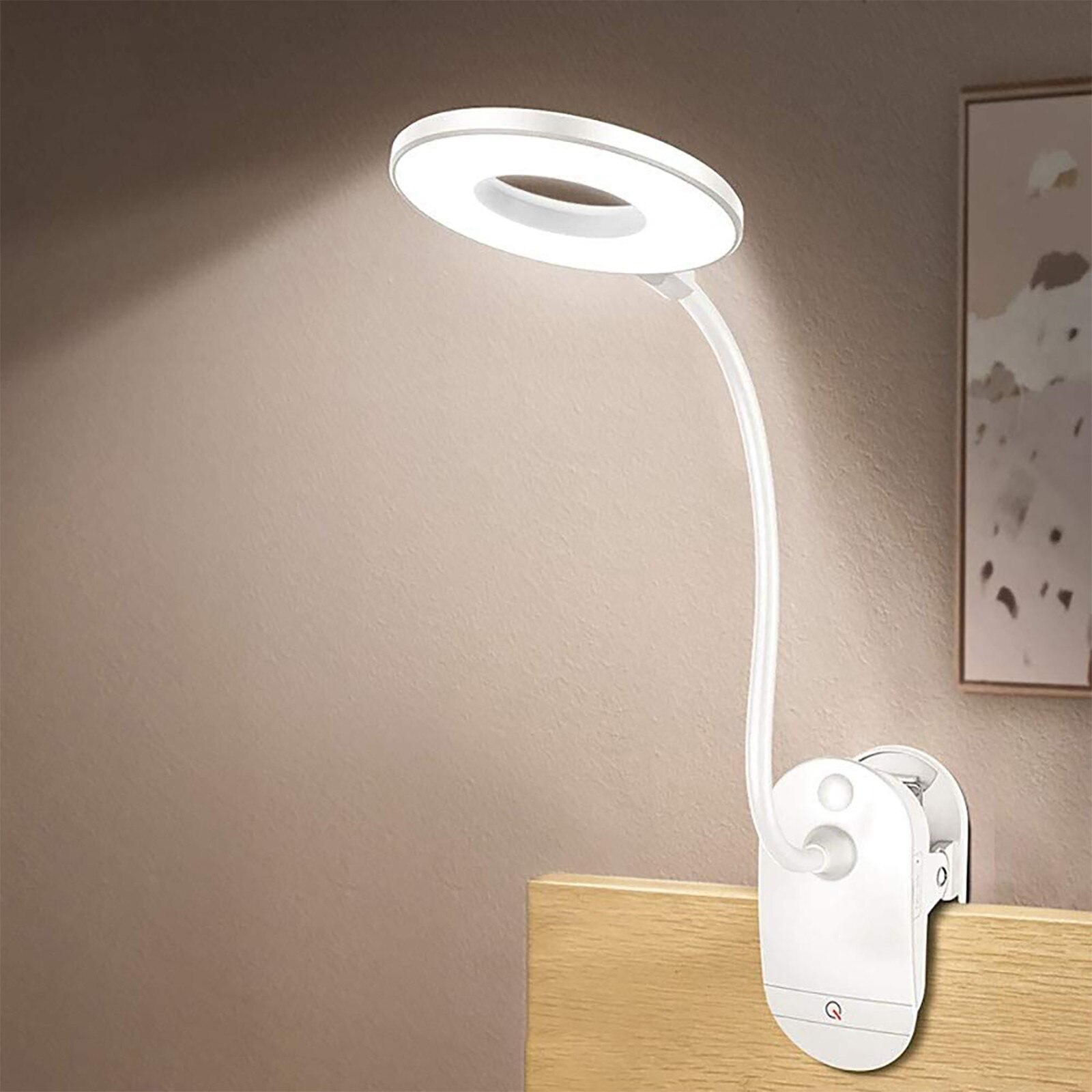 USB Rechargeable Led Clamp Desk Lamp Gooseneck Touch Dimming Clip On Reading Light For Book Bed and Computer 3 Color Modes