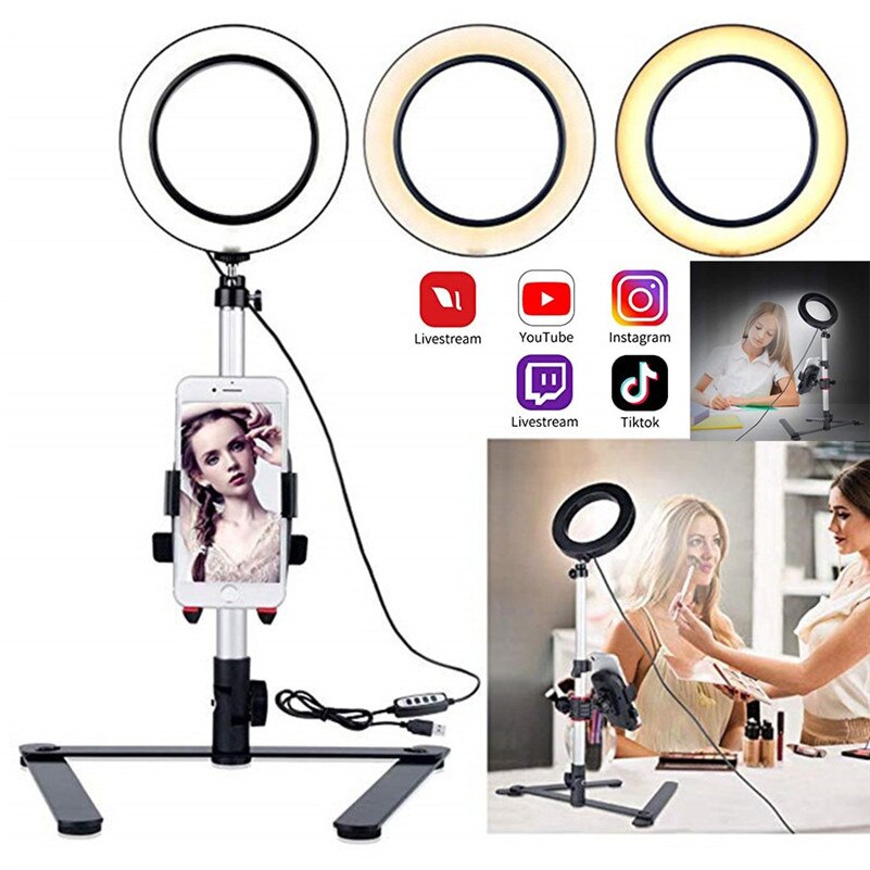 5.7in led selfie anel de luz com tripé suporte estúdio fotografia foto anel luz preenchimento para smartphone maquiagem