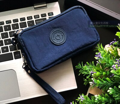 women Korean canvas clutch fabric coin purse female three-layer zipper mobile phone key bag card coin bag medium: 5a