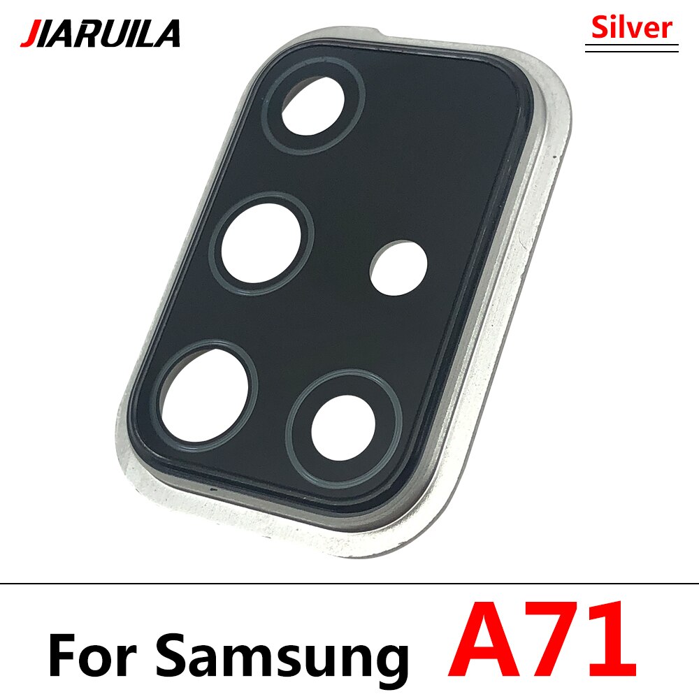 Housing Back Camera Glass Lens With Cover Frame Holder For Samsung A71 Glass Lens Circle Cover With Adhensive Glue + Repair Tool: A71 Silver With Fram