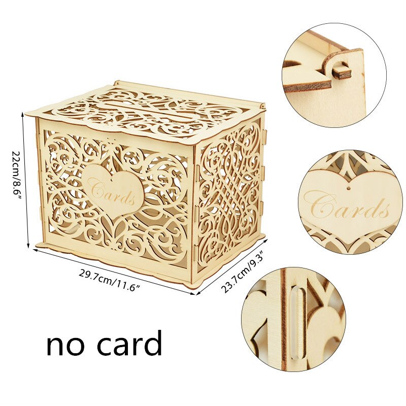 DIY Wedding Card Boxes Mr &amp; Mrs Heart Flower Pattern Invitation Card Wooden Box With Lock For Wedding Birthday Party Decor: W04