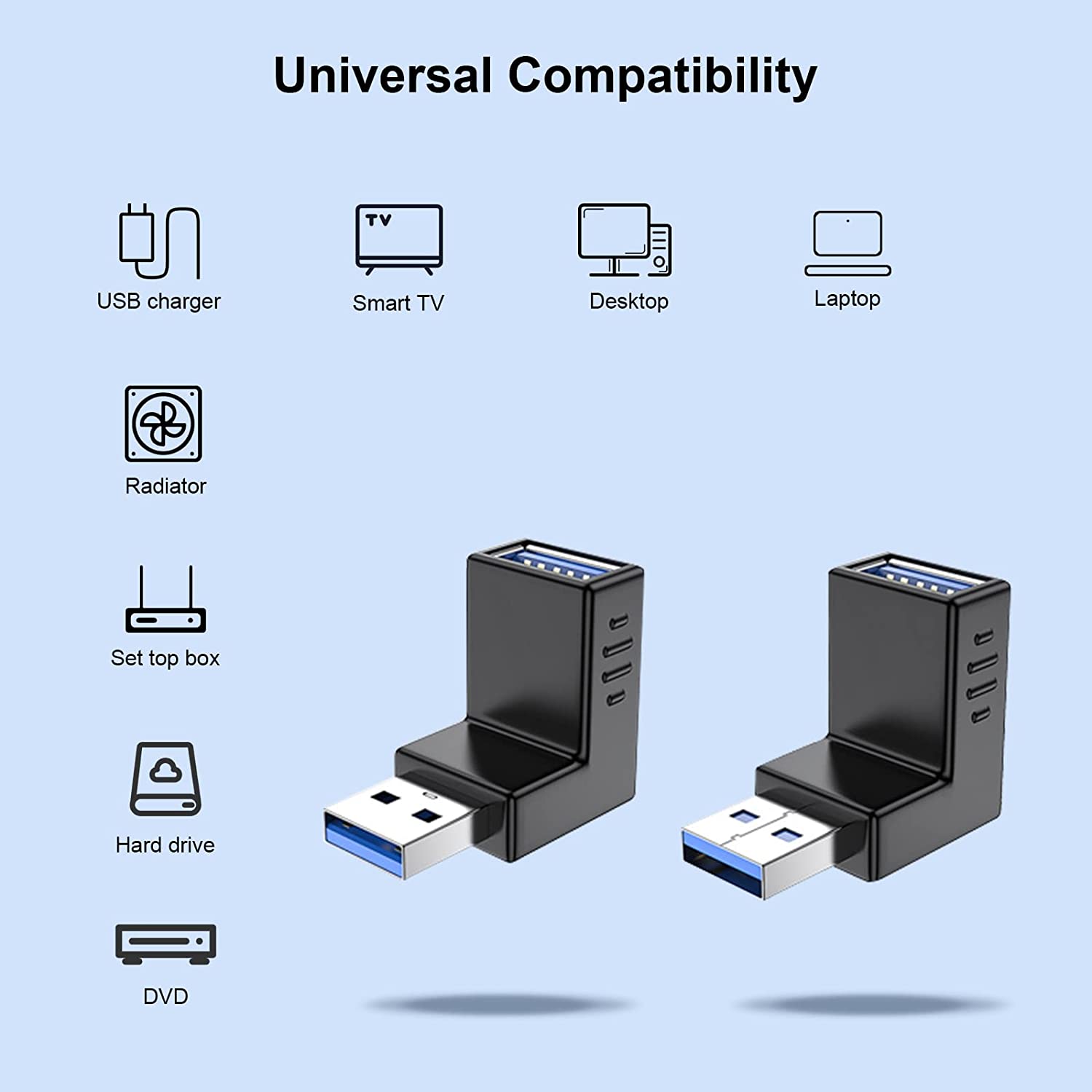 Adaptador USB 3,0, Conector de 90 grados macho a hembra, Combo Vertical arriba y abajo, acoplador de ángulo, 2 uds.