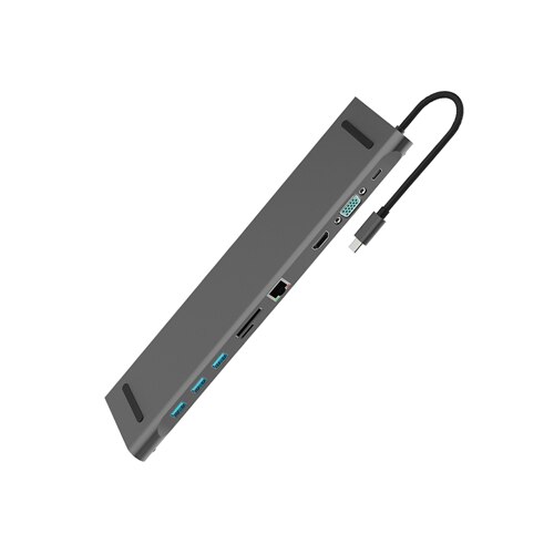 10 in 1 Multi USB C HUB to HDMI VGA USB 3.0 RJ45 3.5mm Audio Adapter for MacBook Type C HUB for Samsung S8 Huawei Mate 10: Grey