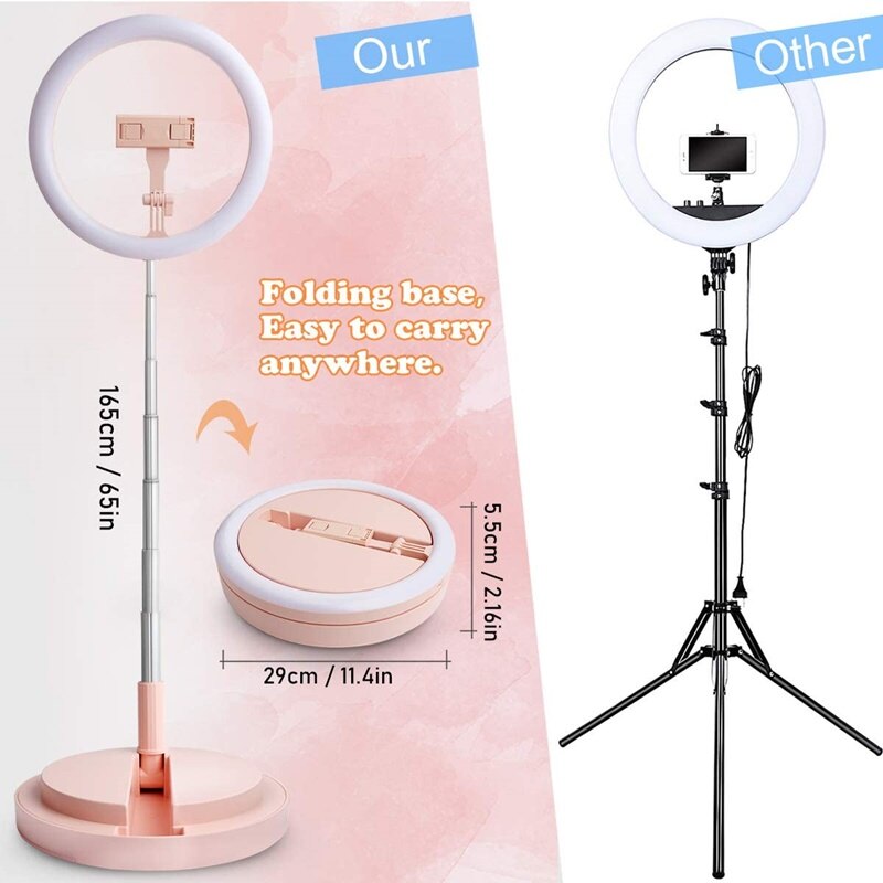 28Cm/11 Inch Ronde Telefoon Selfie Vullen Ring Licht Dimbare Led Licht 3300-6000K Camera Vouwen stand Voor Make Video Live Studio