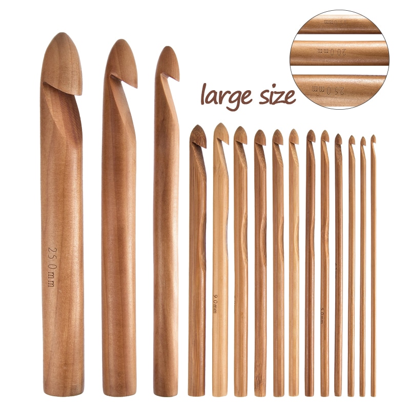 15 Mix Bamboe Haaknaalden Set Handgemaakte 3.0Mm Tot 25Mm Grote Maten Haaknaalden Voor Garen Weave Craft grote Breinaalden