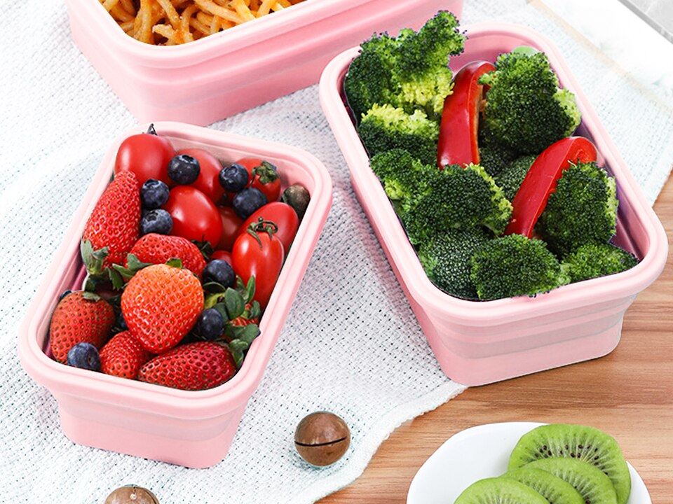 1200Ml Siliconen Opvouwbare Lunchbox Inklapbare Voedsel Container Bento Bpa Gratis Microwavable Draagbare Picknick Rechthoek Doos