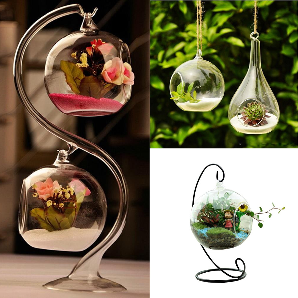 Vase rond en verre Transparent 1 pièce | Avec 1 trou, pour décoration de mariage, bureau, maison, décoration de maison, Vase suspendu