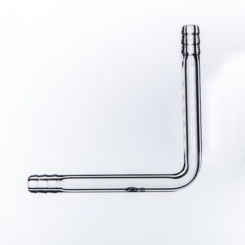 Tubo conector de doble paso en forma de L de vidrio de laboratorio, Pagoda diámetro de boca pequeña de aproximadamente 9mm
