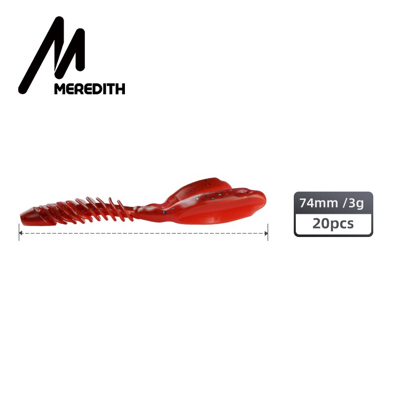 Meredith 20 stk dolivecraw  ii 74mm 3g jigging sluk silikon orm myk fiske agn reker bass karpe kunstig myk sluk takle