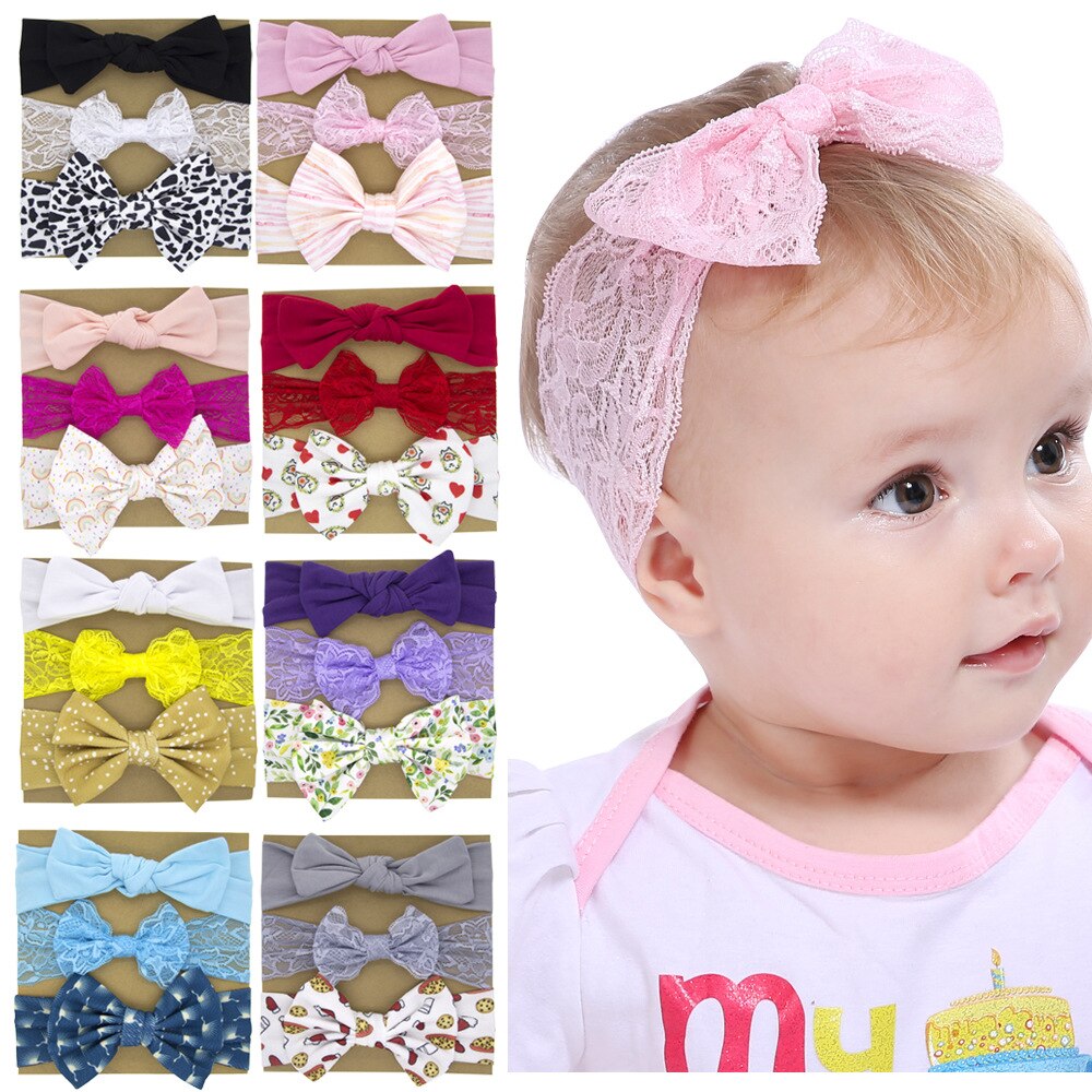 Diadema con lazos florales para bebé, elástico para Diadema con lazo Niña, banda de pelo turbante para recién nacido, accesorios para el cabello, 3 uds.