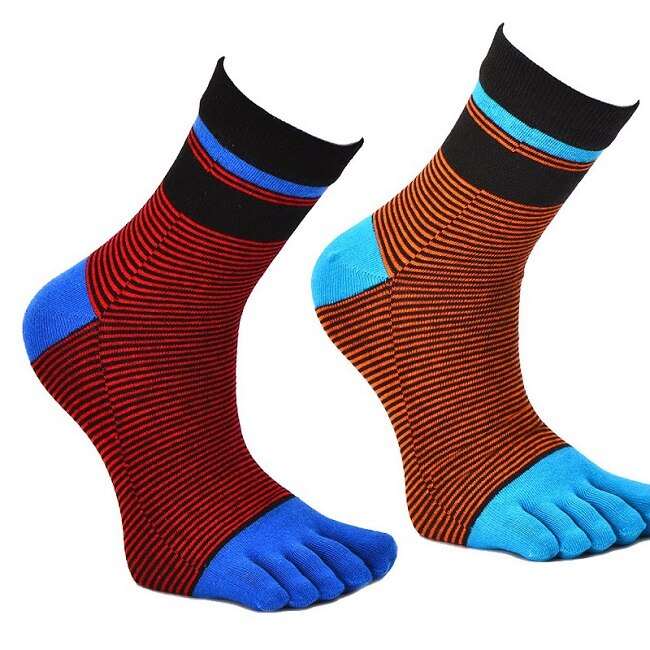 2 Pairs/Lot Stripes Cotton Men's Feet Toe Socks Boys Anti-friction Sports Breathable Five Toe Socks Anti-friction: Mixed 11