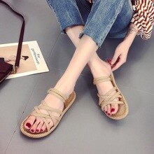 YEELOCA Hanf Seil Kreuz-krawatte Frauen Unterhose-an Strand Sandalen Pumps schneiden-aus Hausschuhe Frauen Schuhe Wohnungen zandalias De Verano Mujer