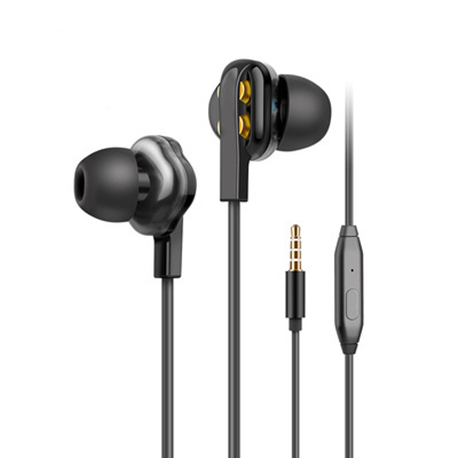 R7 3.5Mm Dual Speaker Dynamische Wired Zware Bas Sport In-Ear Oortelefoon Met Microfoon: Black