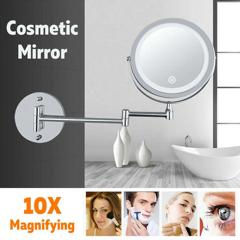 Miroir grossissant Led 10X pour maquillage, miroir de rasage, montage mural pour salle de bains, 360 °