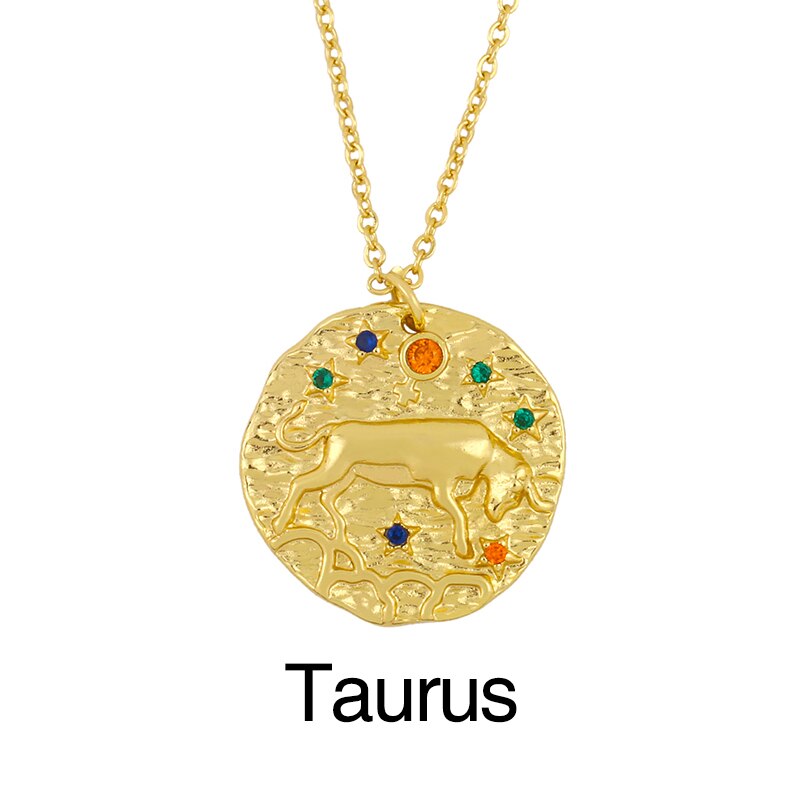 FLOLA Oro Catena Costellazione Zodiacale Collana Per Le Donne di Cristallo 12 Segno Zodiacale Collana Pendenti Con Gemme E Perle CZ Gioelleria Raffinata E Alla Moda del Regalo nker03: Taurus