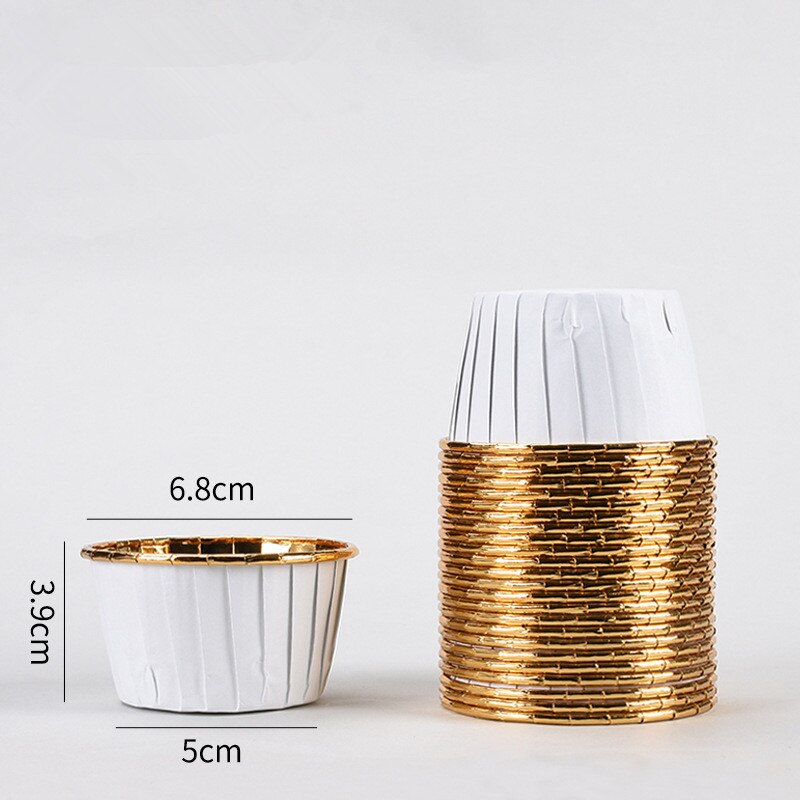 50 st stora 5039 aluminiumfolie omslagspapper guld silver cupcake liner bakformar plåt fodral bröllop muffins pappersmugg: Vitt guld