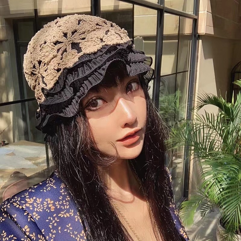 202012-yc2115 French garden Eyelash lace handmade crochet Ruffle Hollowing out acrylic leisure lady sun cap women hat