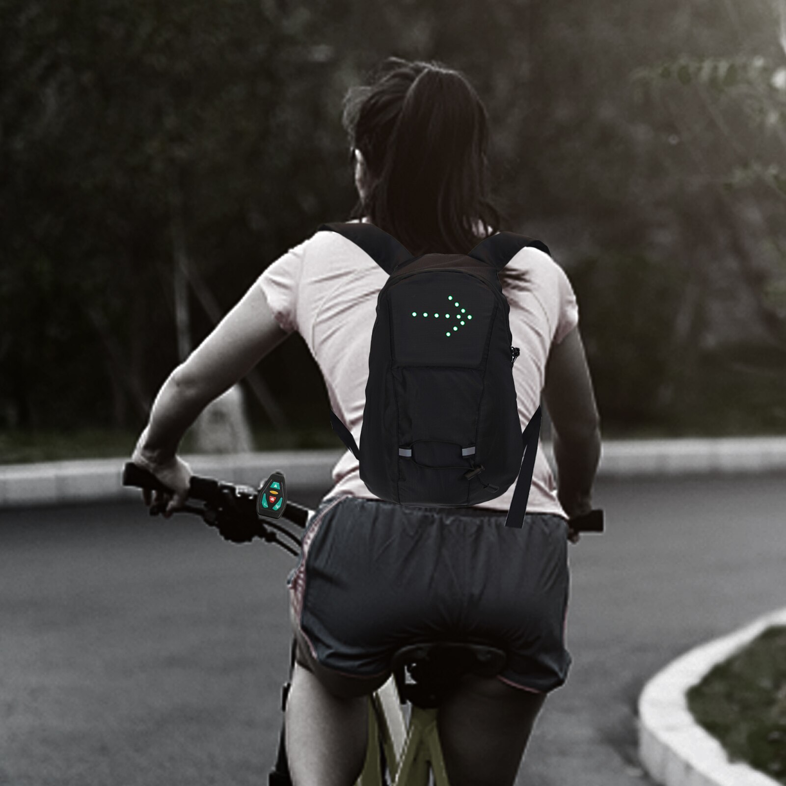 Reflective Backpack with Light Remote Control for Night Cycling Direction Indicator 4 LED Signal Available USB Rechargeable