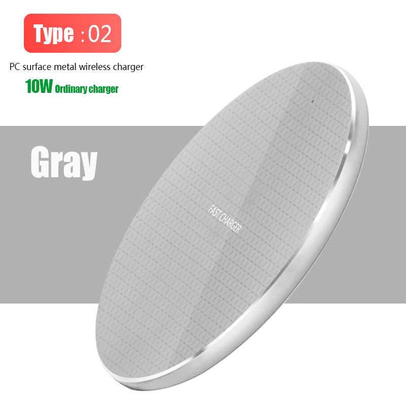 Qi Wireless Charger Pad 10W Fast Charging for Samsung S20 S10 Note 10 iPhone 11 Pro Xs Max X 8 Plus Metal Wireless Quick Charge: Type 2 D3 Gray