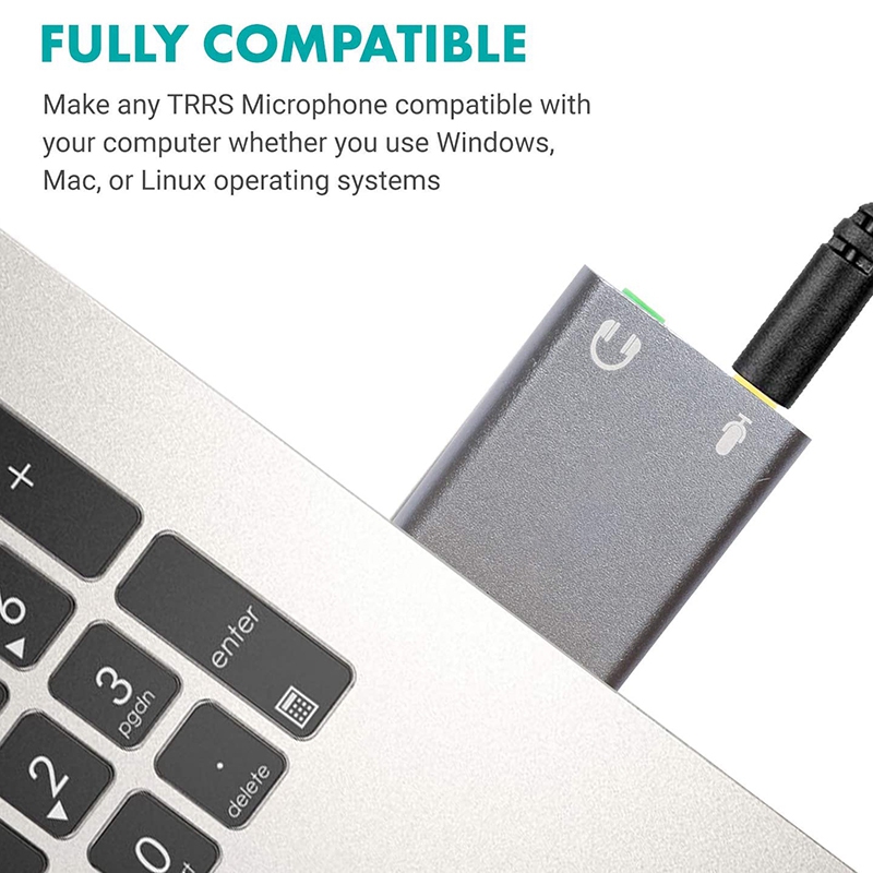 3,5mm trs microphone to usb 2,0 stereo audio external sound card adapter for pc and mac, usb input,  zu 3,5mm trs