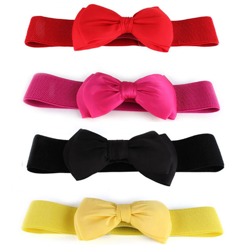 Women Bowknot Cummerbunds Elastic Bow Wide Stretch Bukle Waistband Belt 12 Colors Girl Dress Accessories Waist Belts