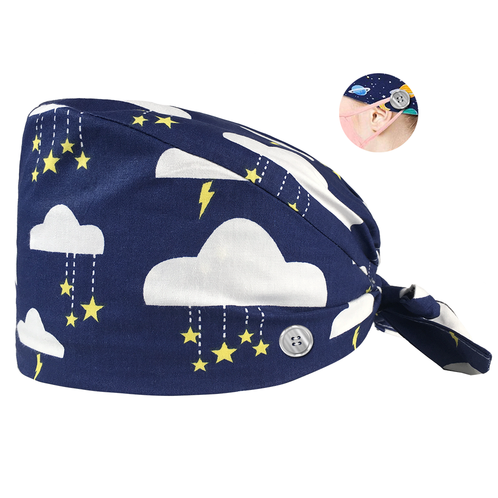 adjustable Buttons Bandage Scrub hats Beautician cartoon printing working hats unisex spa Breathable Scrubs caps: 12114