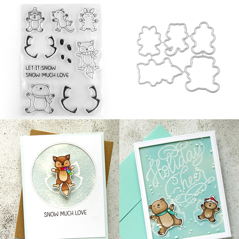 Troqueles y sellos de corte de feliz cumpleaños/nieve mucho amor, troquel de palabras de sentimientos navideños grandes para manualidades de tarjetas de álbum de recortes DIY: L / Gris claro