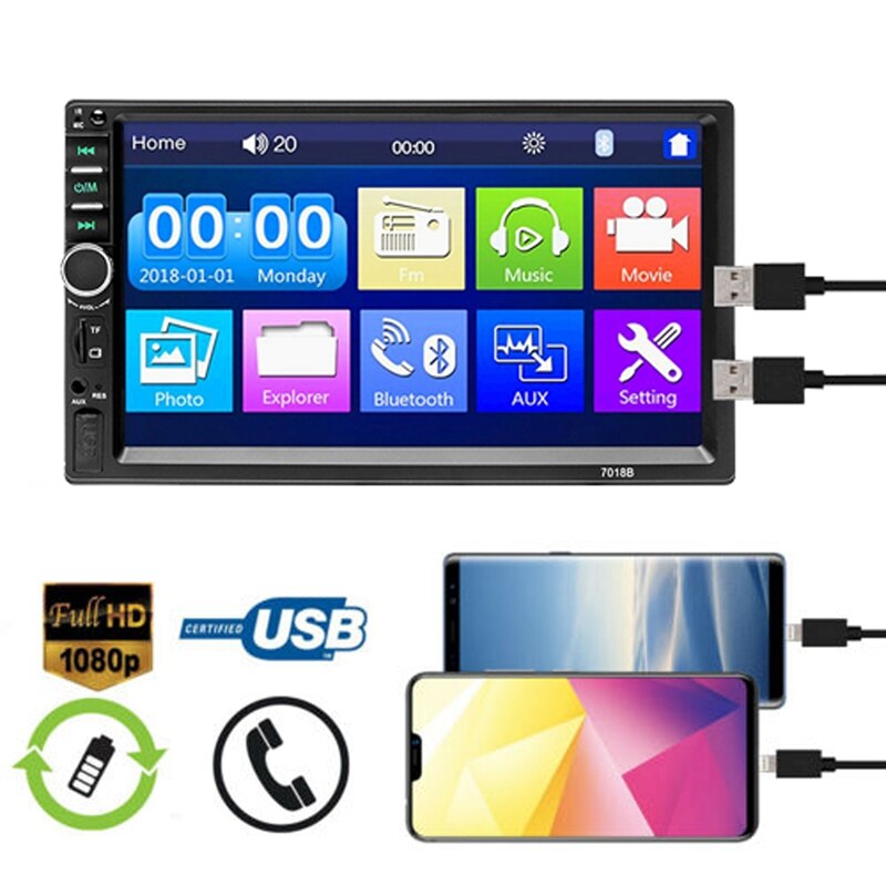 7 Double 7018B 2 DIN Car Radio MP5 Player Touch Screen Bluetooth + Rear Camera