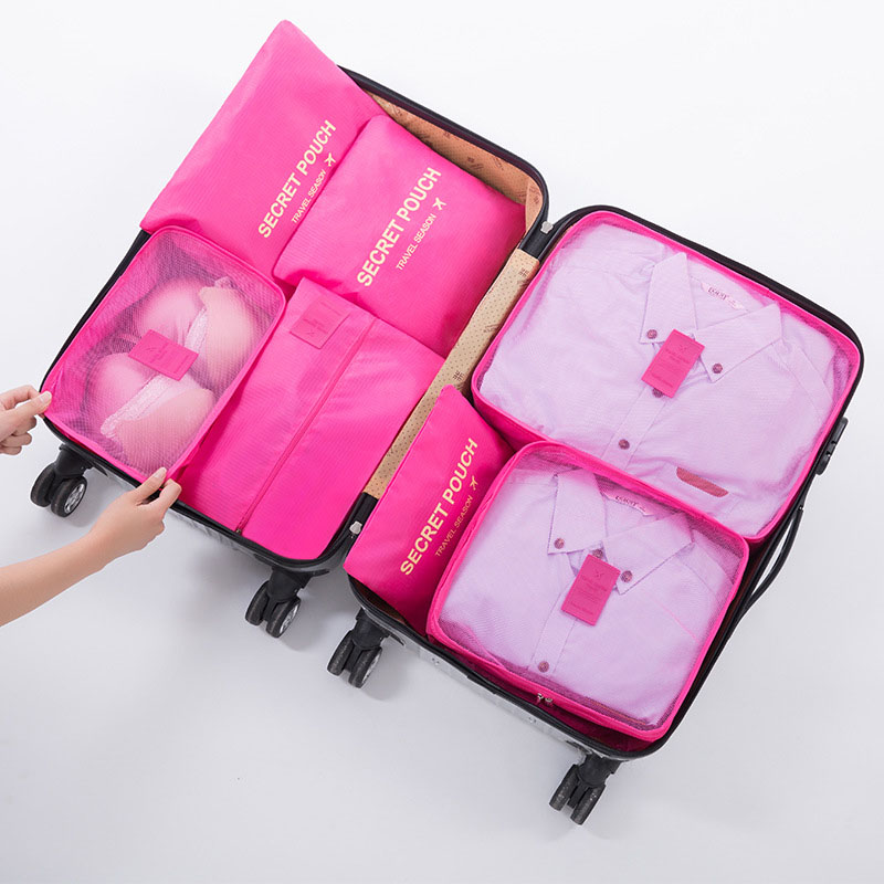 7pcs / lot Multifunction Travel Storage Supplies Waterproof Oxford Travel Bag Portable Housewear &amp; Furnishings Accessories: rose red