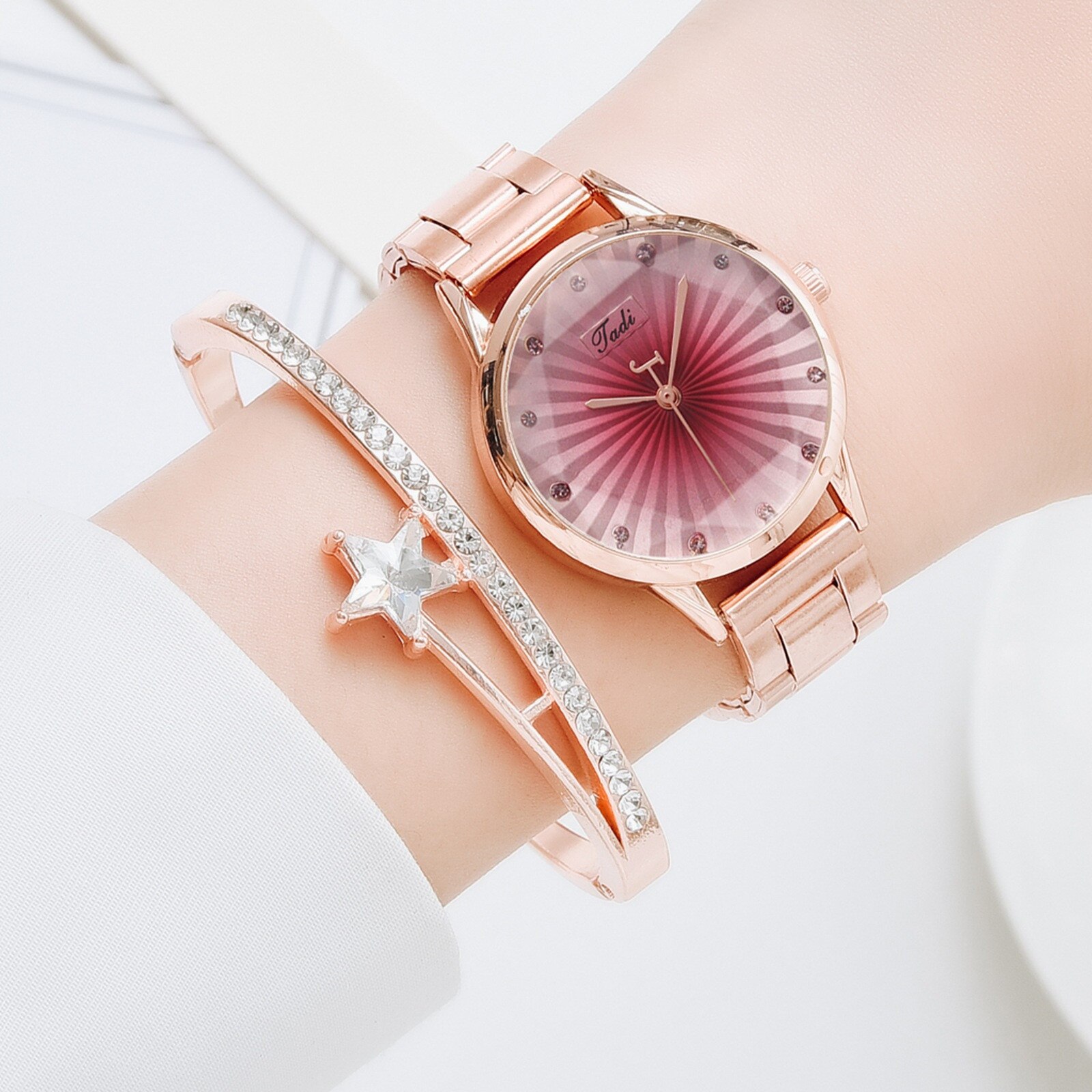 Mode Dames Stalen Band Armband Horloge Set Elegante Geometrische Armband Horloges Vrouwen Часы Женские