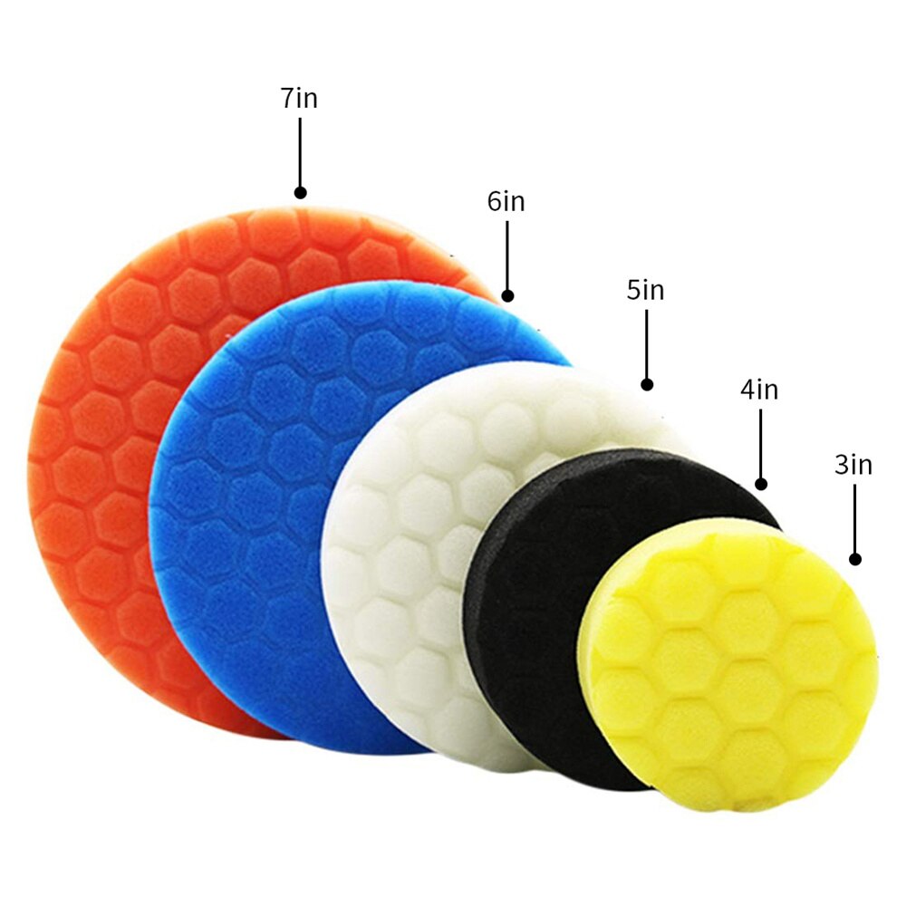 5pcs Car Waxing Buffing Sponge Pad 3/4/5/6/7 Inch Auto Care Repair Tools Hexagonal Sponge Wave Point Diamond Polishing Pad