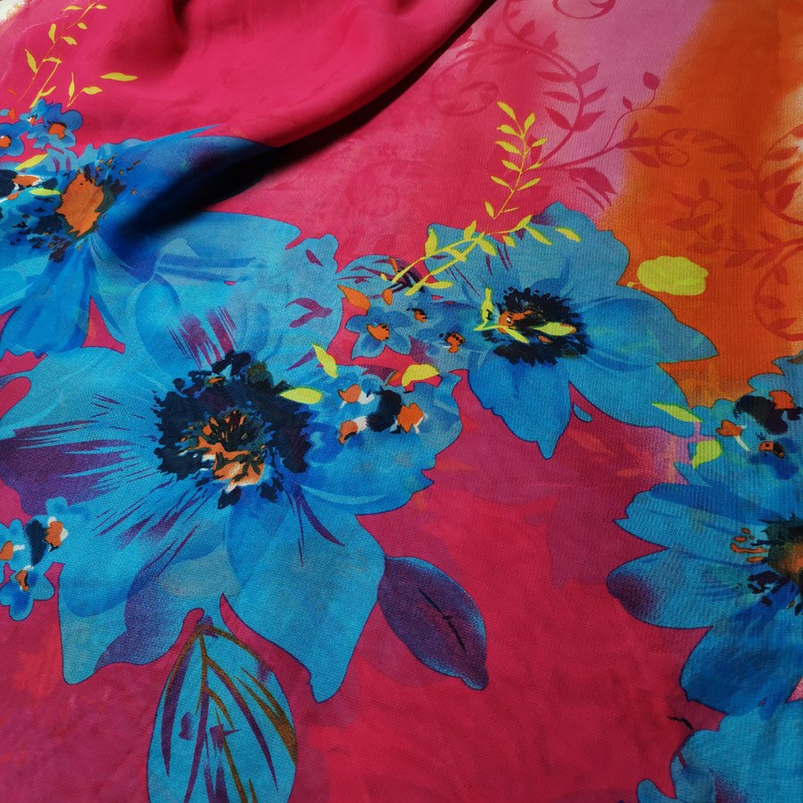 Posicionamiento imprimir tela de Chifón con flores estilo chino ciruelo de impresión antigua falda Cosplay vestido de pañuelo de tela: E