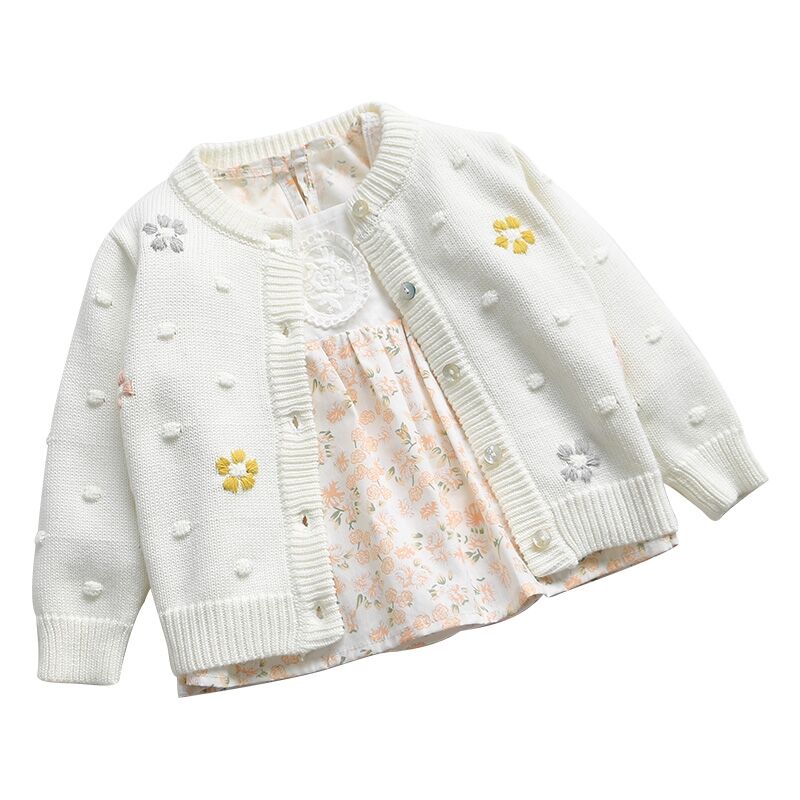 Lente Herfst Pasgeboren Baby Bloem Borduren Gebreide Vest Trui Soft Cozy Baby Meisje Lange Mouwen Tops Coat Kinderen Kleding