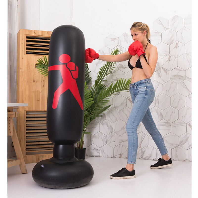 1.6M Free Standing Boxing Punch Bag Kick Heavy Duty Filled Inflatable boxing post Indoor Home Sport Boxing Punch: black