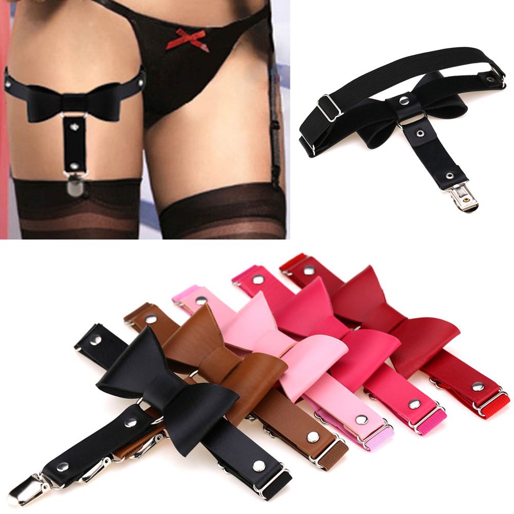 1 pièces Sexy Punk gothique en cuir bretelles chaussettes ceinture jambe anneau cuisse bas élastique noeud noeud jarretière