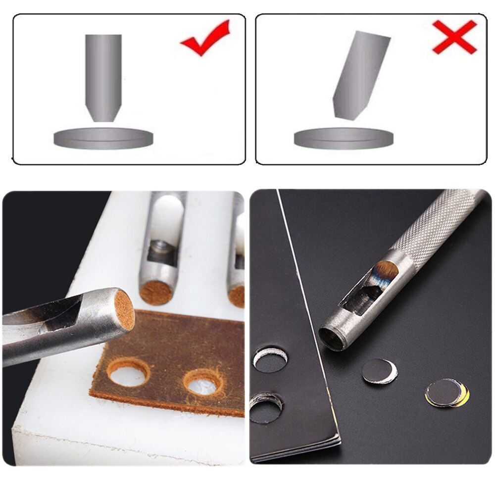 Round Leather Shape Hole Punch Kit Belt Hollow DIY Punch Set Metal Cutter Tool 1-10MM for Watch Band Craft Clothing Canva Paper