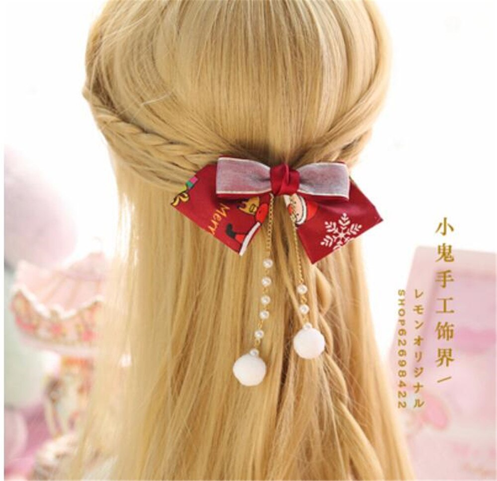 Kerst Kwastje Strik Trim Lolita Meisje Hoofddeksels Haar pin Kimono Badjas JK Haar Accessoires Decoratie Hoofdtooi B591: color 4