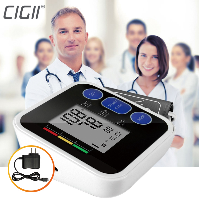 Cigii LCD Draagbare Thuiszorg 1pcs Digitale Tonometer Bovenarm bloeddrukmeter Pulse monitor