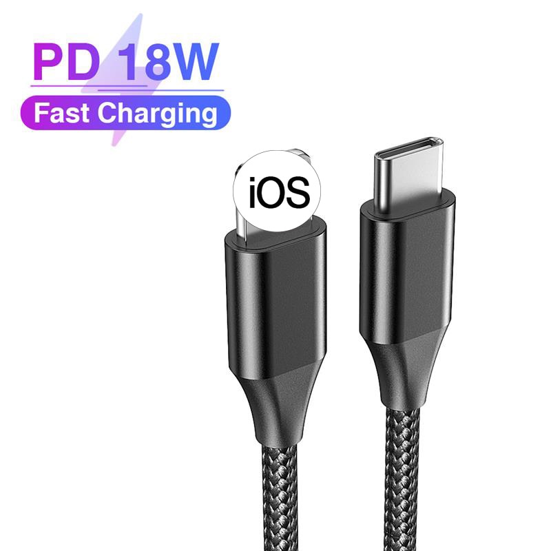 18w gevlochten pd snellaadkabels met usb type c type-c voor lightning-kabels voor iphone 8 x xs  xr 11 pro max 8 plus 11 pro datalijn