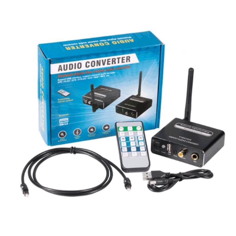 Optical Fiber Coaxial Digital to Analog 5.0 Bluetooth Receiver Microphone Remote Control o Decoder